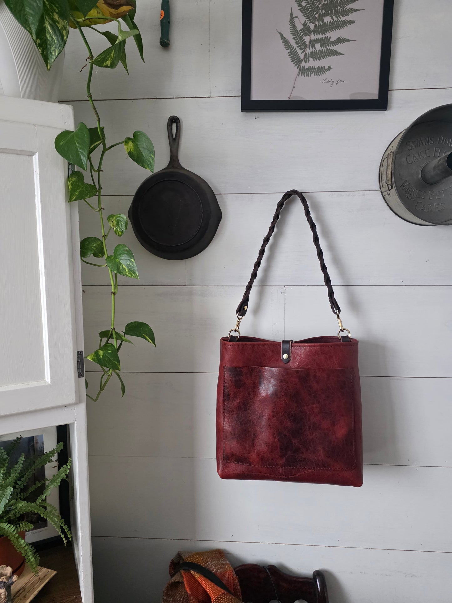 Medium Bucket Bag-Black Cherry Bison