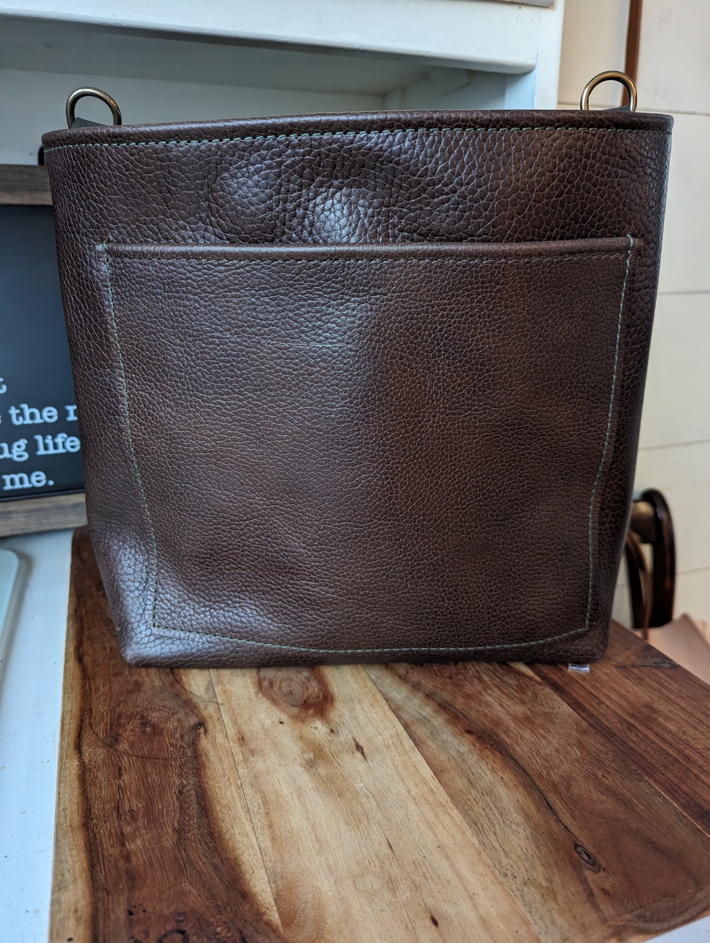 Medium Chocolate Horween Bucket with Forest Strap