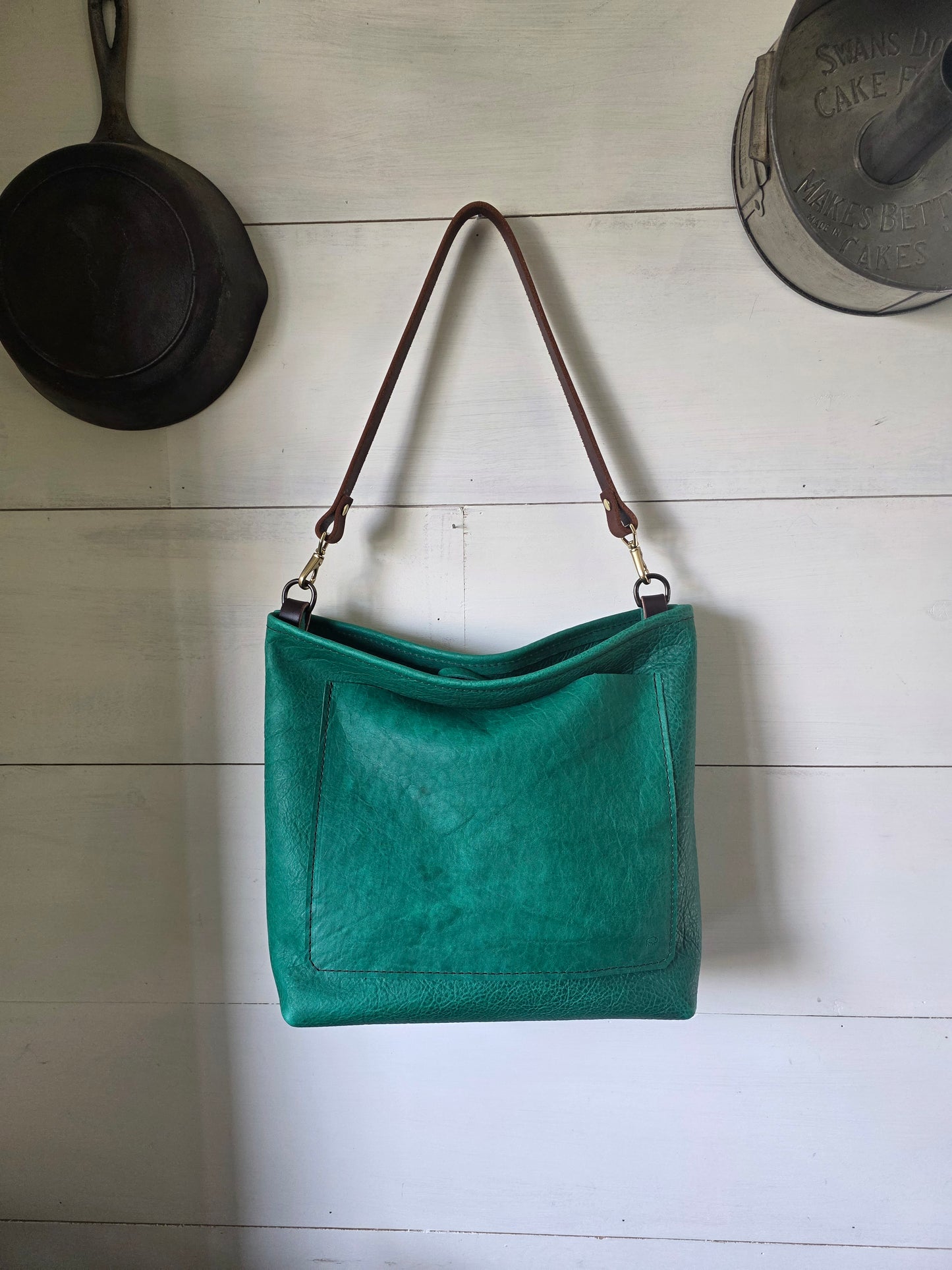 Medium Zip Bucket Bag Green Bison