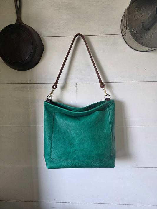 Medium Zip Bucket Bag Green Bison