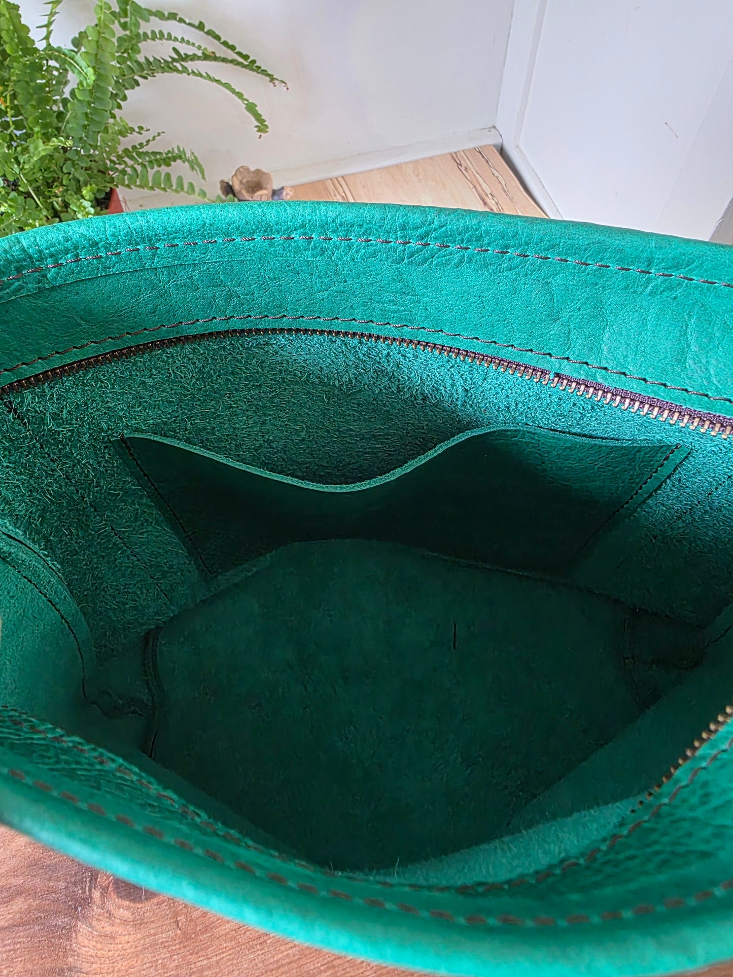 Medium Zip Bucket Bag Green Bison