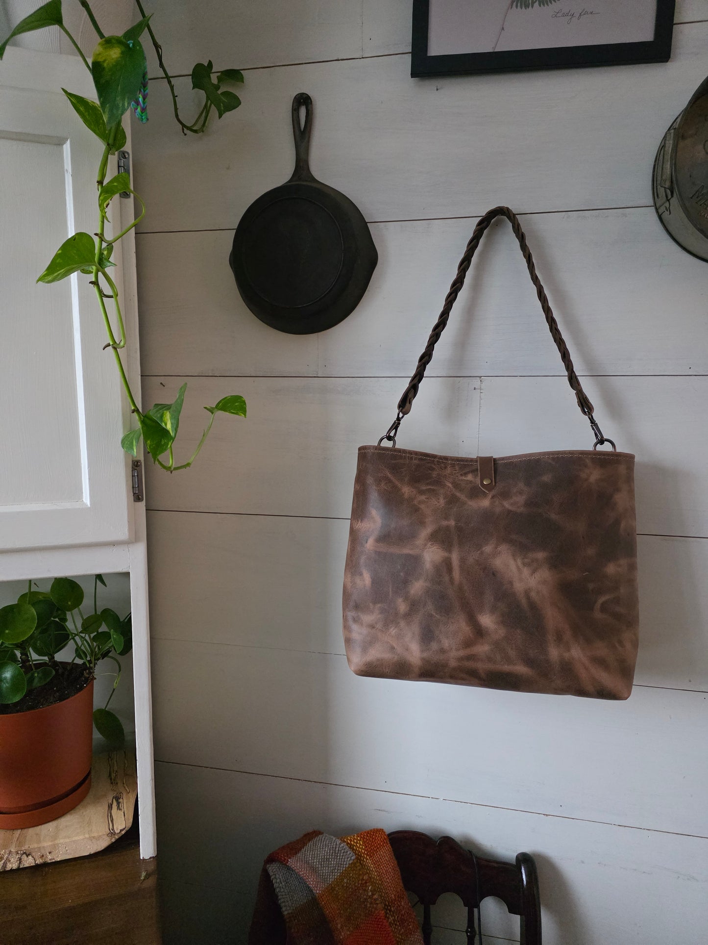 Large Bucket in Distressed Taupe Horween