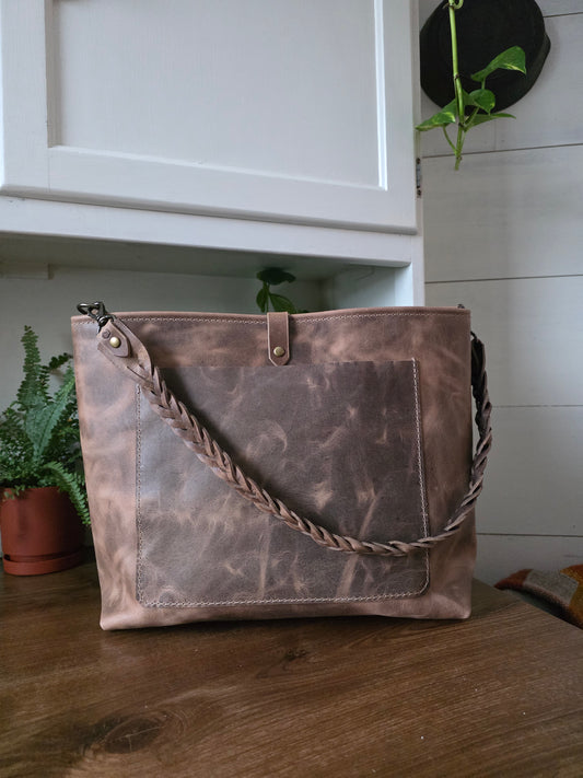 Large Bucket in Distressed Taupe Horween