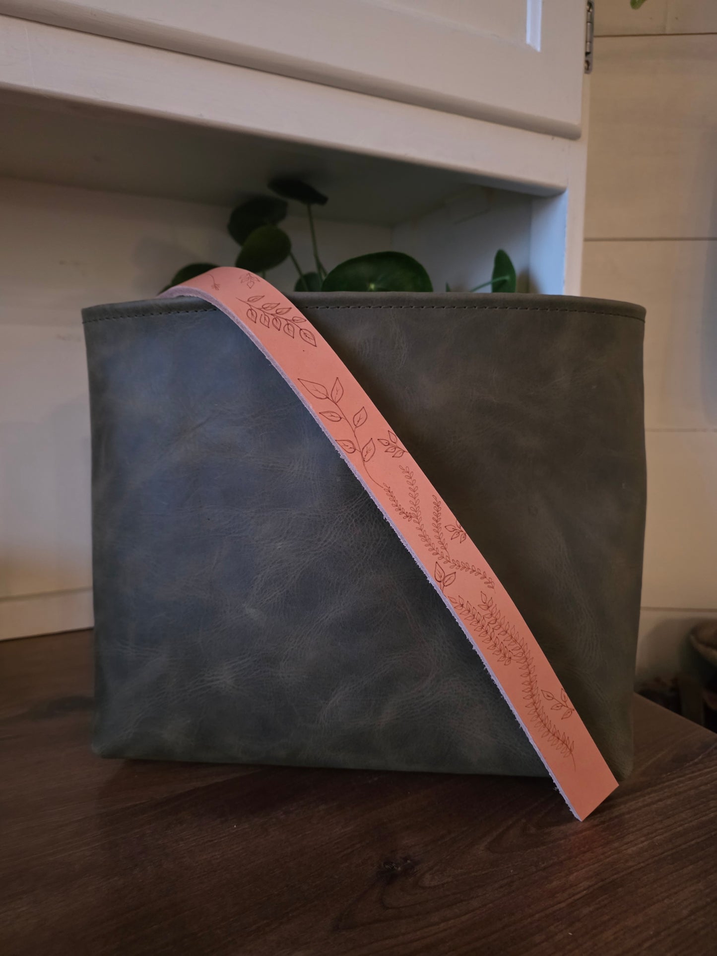 Small Bucket Bag with Etched Vines Strap