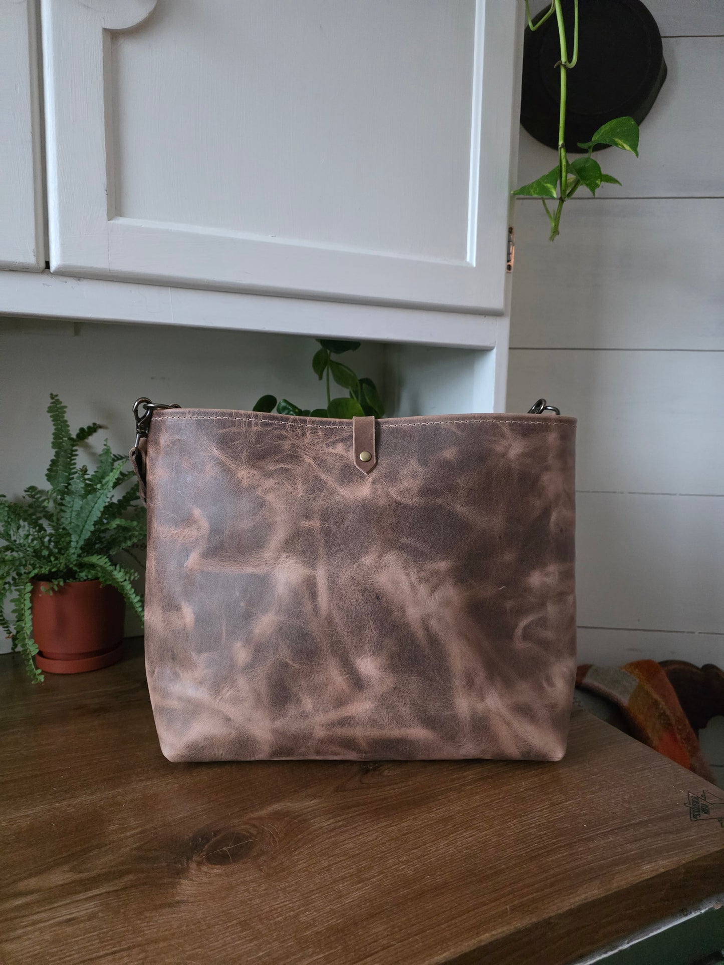 Large Bucket in Distressed Taupe Horween