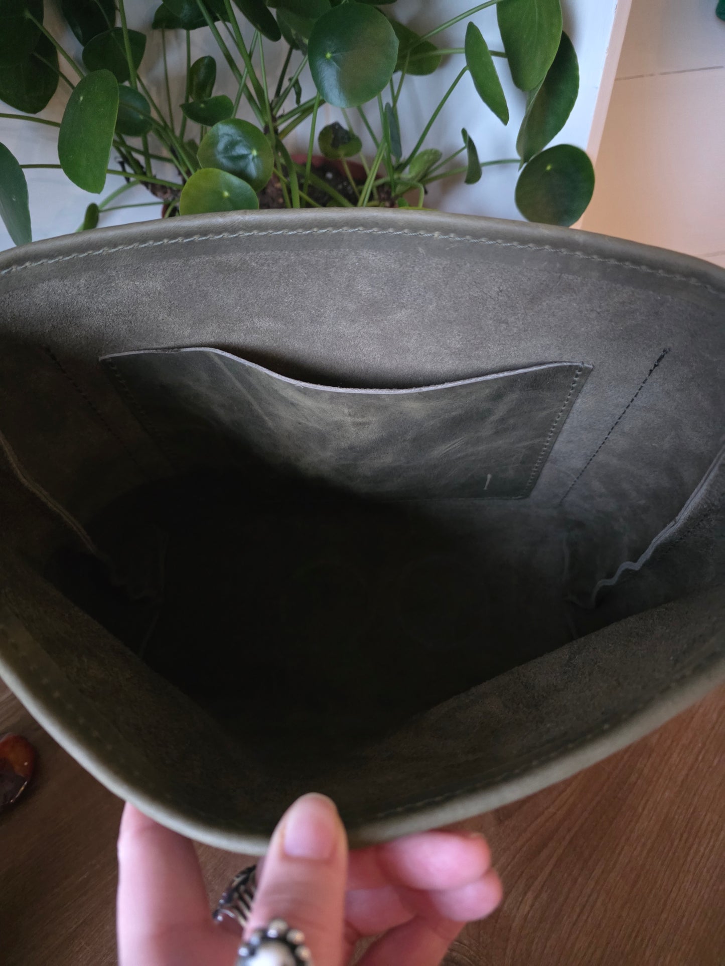 Small Bucket Bag with Etched Vines Strap