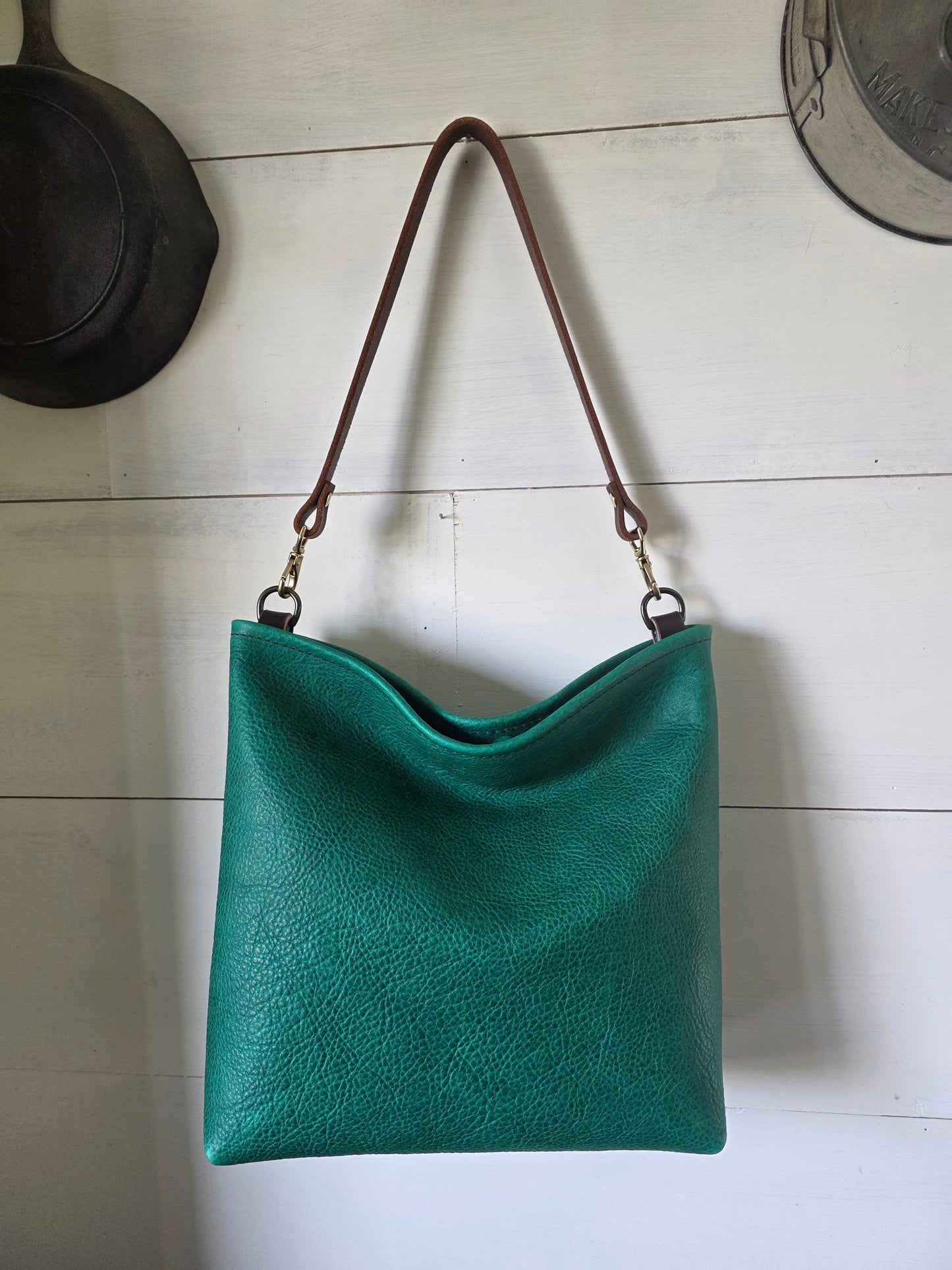 Medium Zip Bucket Bag Green Bison