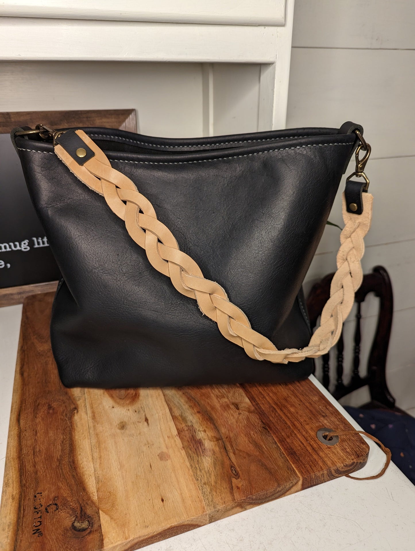 Large Bucket Bag in Black Kodiak